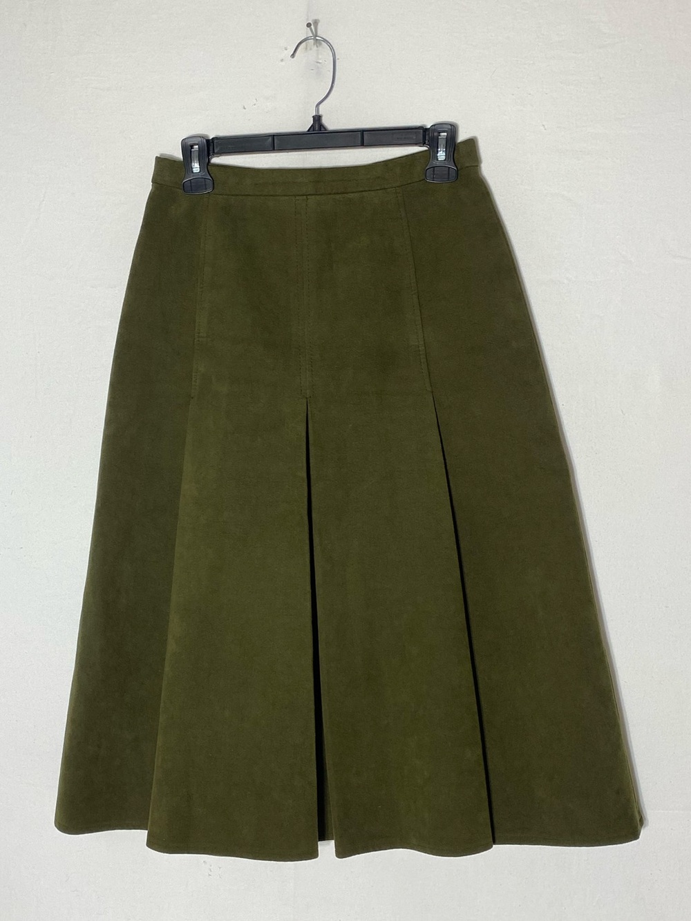 Vintage Mode De France Olive Green Faux Suede Pleated A Line Skirt M